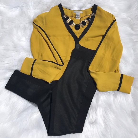 H&M | Yellow & black high low long sleeve top - Picture 2 of 8